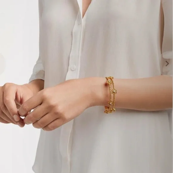 Authentic Luxury Minimalist Julie Vos Flower Pearl Station Bangle/Bracelet - Picture 3 of 17